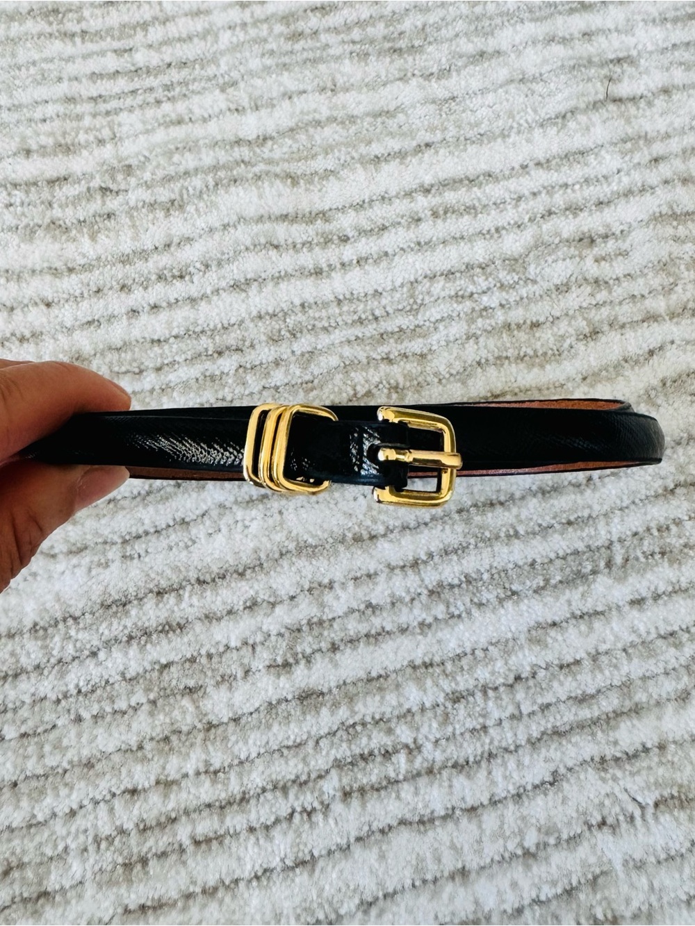 Banana Republic Black Textured Patent Skinny Belt Triple Ring Gold Buckle XS